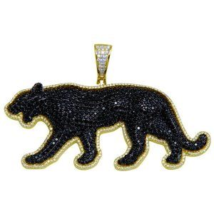 Sterling Silver 925 Gold Plated CZ Black Panther Hip Hop Pendant